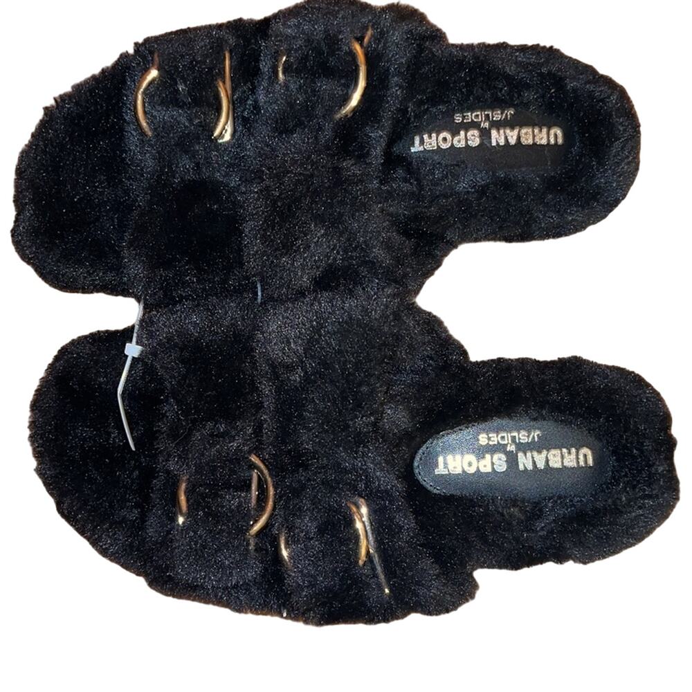 URBAN SPORT by J/Slides Bree Babee Faux Fur Slides Slippers Black Size 7 NWOT - Picture 4 of 5